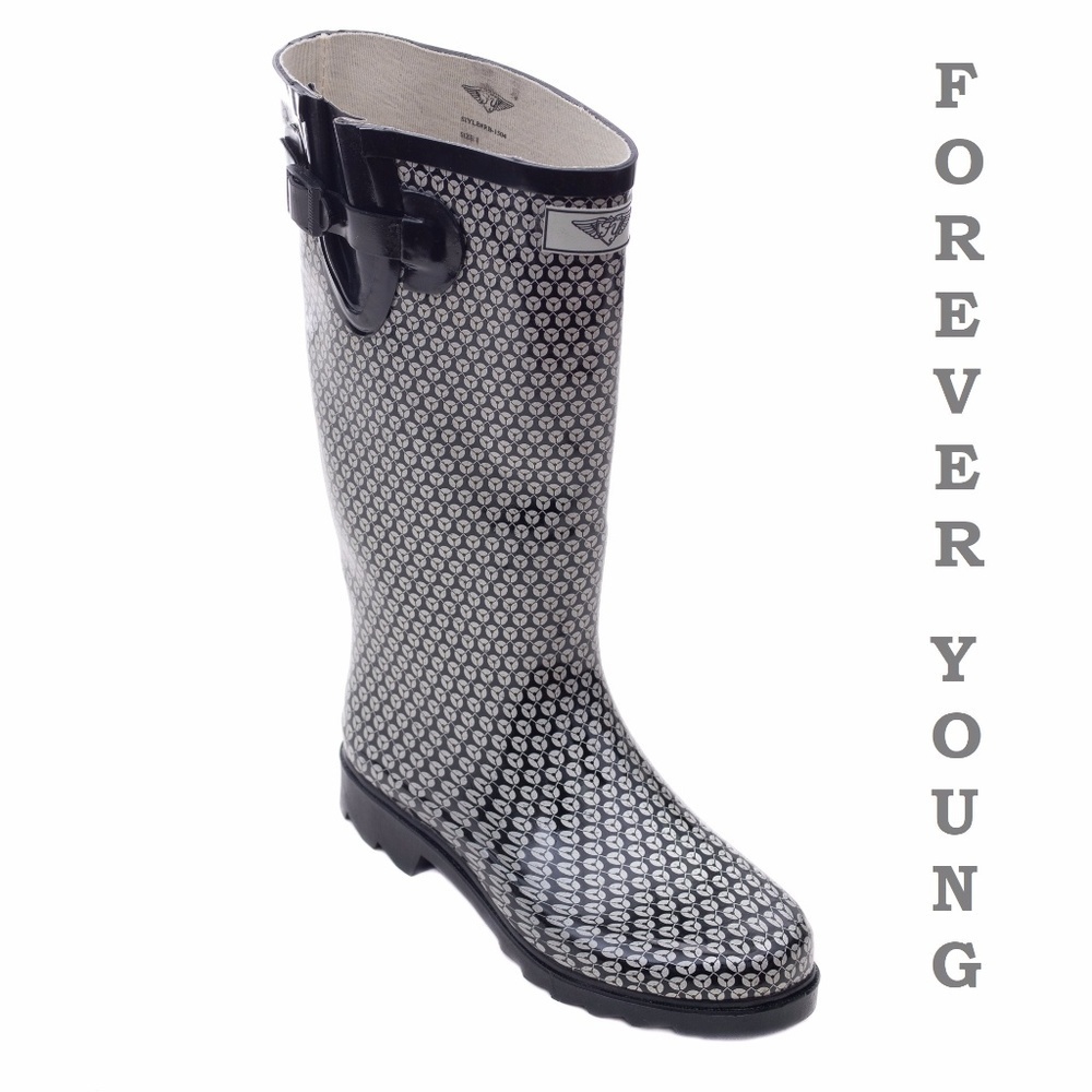 Women's Rain Boots, Tall Rubber Rainboots, RB-1504, Gray